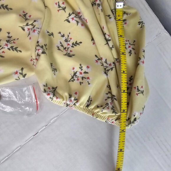 No Boundaries Juniors M 7-8 Peasant Mini Dress Yellow Floral Hi Low Summer - Picture 13 of 15